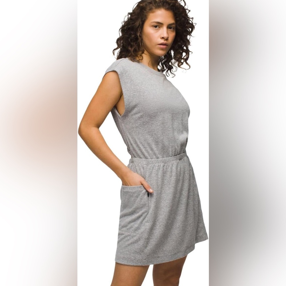 Athleta Jersey Dress Heathered Size Small Light Grey Athleisure